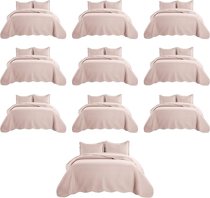 IR Imperial Rooms Queen Quilt Bedding Set (90" x 96") - Bulk Pack of 10 Wholesale for Hotels Guest Bedroom & Airbnbs - Lightweight Microfiber Reversible Embossed Quilts Bedspreads (Peach/Baby Pink)