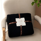 Chunky Cable Knit Throw Blanket Lightweight Black 100% Organic Cotton Blanket for Sofa Couch Bed Baby Nursery, Rustic Shabby Chic Modern Farmhouse, 60” x 80” Give Laundering Bag