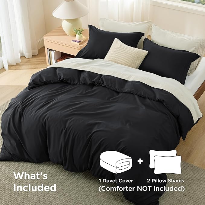 Bedsure Duvet Cover King Size - Soft Double Brushed Bedding Set for Kids & Adults, Zipper Closure, 3 Pieces, Includes 1 Duvet Cover (104"x90") & 2 Pillow Shams, NO Comforter, Black