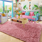 Amdrebio Blush Pink Area Rugs for Girls Bedroom Kids Room, 5x7 Fuzzy Furry Fluffy Kawaii Rugs for Living Room Playroom, Shaggy Plush Shag Carpet for Nursery Dorm Classroom, Cute Dusty Rose Mauve Rug