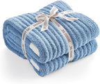 Snuggle Sac Queen Size Blanket for Bed, Soft Luxurious Bedding Blankets, Large Fuzzy Plush Microfiber Blankets, Washed Blue, 90x90 inches
