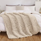 WESHIONGOO Chunky Knit Blanket Throw Knitted Throw Blankets for Couch Bed Fluffy Soft Blanket with Jumbo Chenille Yarn Thick 100% Handmade (Linen, 51"×63")