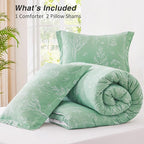 Love's cabin Sage Green Comforter Set Queen - Queen Size Comforter Set, 3 Pieces Cute Floral Bedding Sets for All Seasons,1 Soft Reversible Botanical Flowers Comforter and 2 Pillow Shams