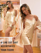 EPLAZA Bride Robe for Wedding Day Set Bridal Robes Satin Robe with Sexy Silk Lingerie for Bachelorette Party Getting Ready