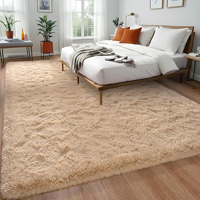 Beige Area Rug 8x10 Large Rugs for Living Room Bedroom, Fluffy Soft Rug Modern Carpets for Kids Room, Non-Skid Rectangular Indoor Rug for Girls Boys Playroom Nursery Room Home Decor