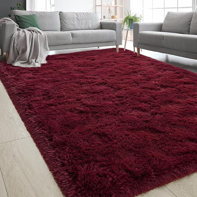 Burgundy Red Area Rugs Fluffy Rug for Bedroom Living Room, 4x6 Feet Indoor Shaggy Carpets, Plush Soft Rug for Kids Room, Cute Rugs for Girls Boys Playroom Nursery Room Home Decor