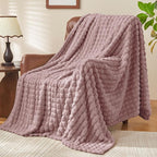BEDELITE Berry Purple Throw Blanket for Couch and Bed- Super Soft and Warm 3D Checkered Fluffy Fuzzy Fleece Blanket, Luxurious Plush Cozy Blanket for Room Decor Spring, 50x60 inches
