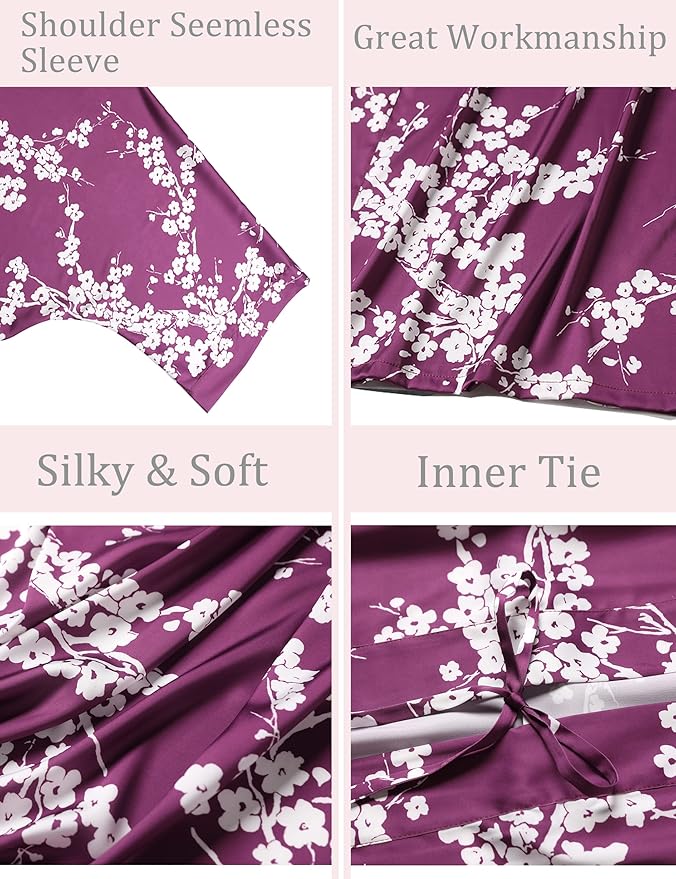 Aensso Long Soft Lightweight Silky Kimonos Robes for Women, Luxury Japanese Floral Womens Kimono Robe