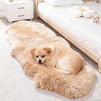 Real Sheep Skin Rug with Little Patches-Genuine Fuzzy Sheepskin Carpet for Bedroom Floor Living Room Sofa Luxury Fur Wool Pad (Light Brown, 2FT×6FT Patchwork)