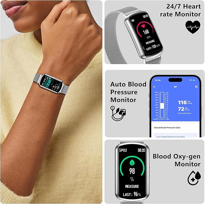 Health Fitness Tracker, Smart Watch with 24/7 Heart Rate, Activity Tracker with Blood Pressure and Blood Oxy-gen Monitor, 120 Sport Mode Waterproof Sleep Tracker for Women Men
