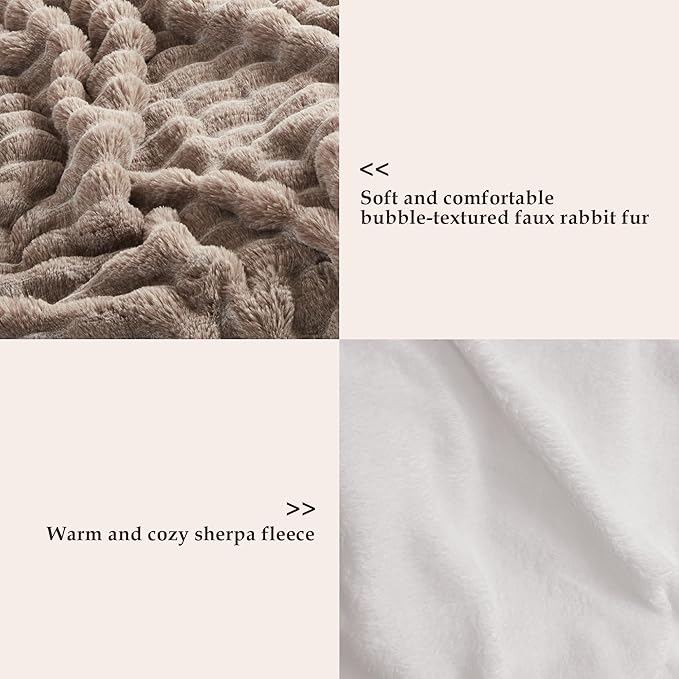 60x80 Inches Ultra-Soft Fuzzy Faux Fur Plush Twin Size Blanket - Thick, Warm Sherpa for Couch, Sofa, Bedroom, Camping - Decorative Blanket for Cozy Warmth, Bubble Dark Brown