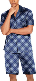 Ekouaer Men Satin Silk Pajamas Set with Pockets Sleepwear Shorts Satin Summer Loungewear 2 Piece Button Down Set S-3XL