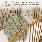 Samiah Luxe Sage Green Chunky Knit Blanket Throw 50x30", Chunky Knit Throw Blankets for Living Room Decor or Boho Decor, Personal Lap Blanket for Couch or Bed, Cable Knitted Crochet Lap Blankets