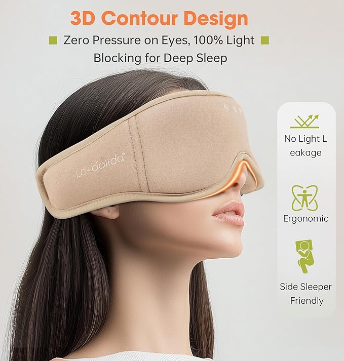 Sleep Mask with Headphones Bluetooth 5.4，LC-dolida 2025 New 3D Bluetooth Sleep Mask Headphones with Soft Bamboo Cotton for Side Sleepers Women Men, Sustainable Luxury for Better Sleep