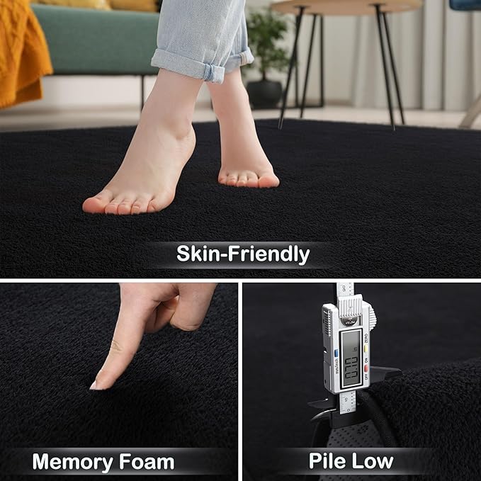 Keeko Area Rugs for Living Room Bedroom 5x8 Black, Soft Modern Large Rugs Indoor Non Slip Fluffy Rug Minimalist Low Pile Washable Carpet Rug for Kids Boys Girls Dorm Classroom Nursery Home Decor
