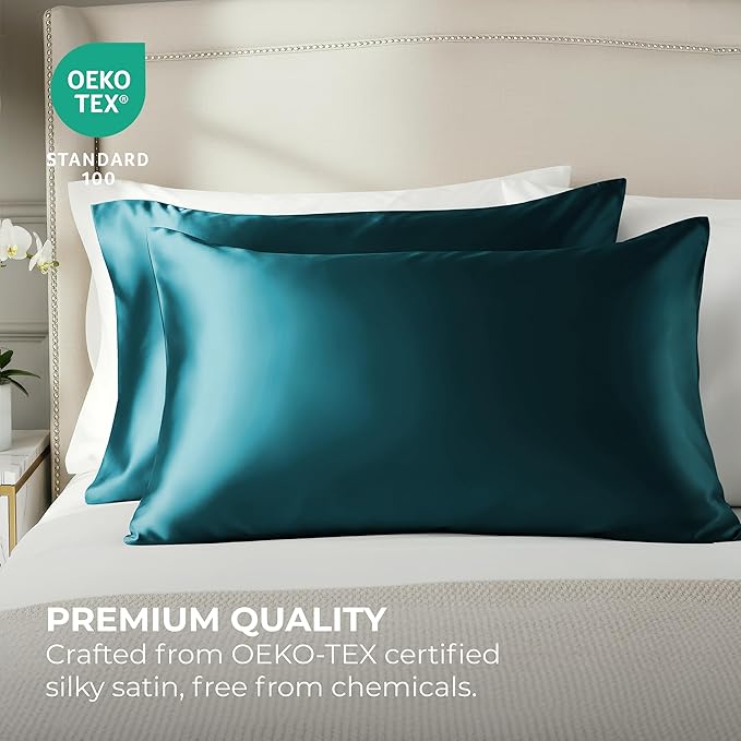 Satin Pillowcase 2 Pack - Queen Size (20"x30", Teal) - Silky Pillow Cases for Hair and Skin - Satin Pillow Covers with Envelope Closure - Extra Soft Premium Microfiber