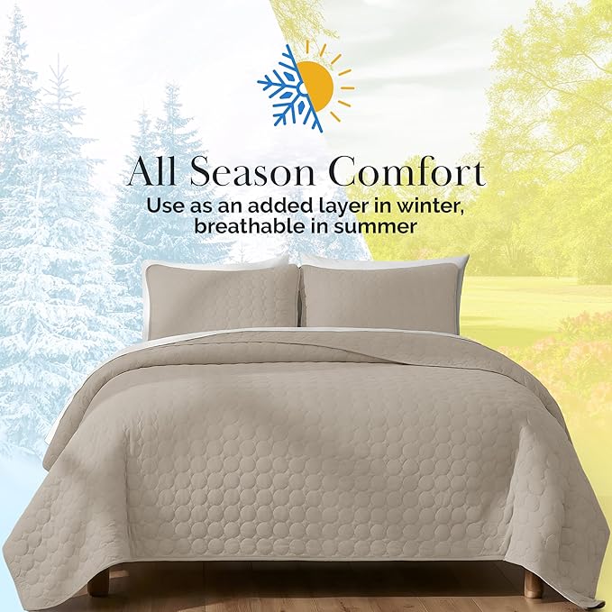 Southshore Fine Living, Inc. Oversized Bedding Quilt, Lightweight Bedding, Twin XL Bedspreads for Adult, Soft Coverlet 2-Piece Set with One Matching Pillow Sham, All Season Twin/XL Quilts, Sandy Taupe