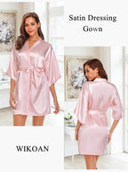 Women's Short Satin Robe Silky Bathrobes Bridal Bridesmaid Kimono Robe V-Neck Sleepwear S-XXL