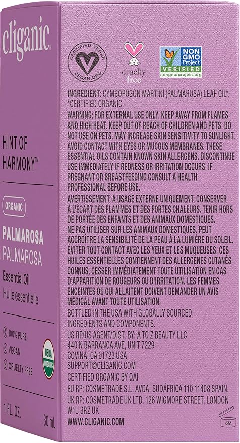 Cliganic USDA Organic Palmarosa Essential Oil, 1oz - 100% Pure Natural Undiluted for Aromatherapy | Non-GMO