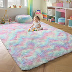ONASAR Rainbow Area Rugs for Girls Bedroom, 4x6 Fluffy Bedside Colorful Rug, Cute Soft Plush Shaggy Princess Fuzzy Indoor Floor Carpet for Nursery Kids Baby Teen Dorm Playroom Home Decor Aesthetic