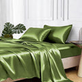MR&HM Satin Bed Sheets, Full Size Sheets Set, 4 Pcs Silky Bedding Set with 15 Inches Deep Pocket for Mattress (Full, Sage)