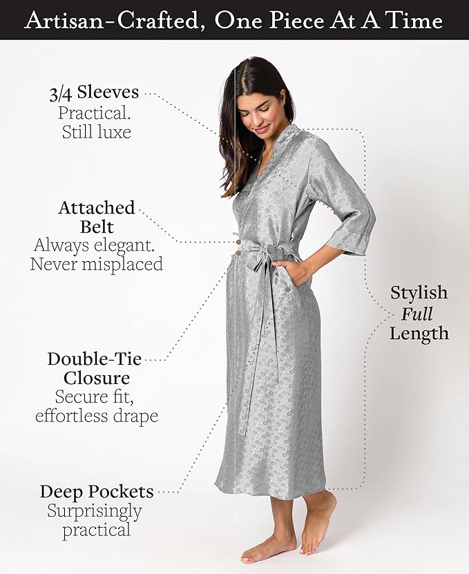Tara Sartoria Luxury Artisan Silk Robe for Women, Washable, Full Length, Jacquard, XS–4XL, Oprah Daily 2025