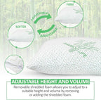 Elif Queen Size Pillows for Sleeping, Set of 2 – Cooling Shredded Memory Foam Pillow with Removable Cover for Back, Stomach & Side Sleepers, Rayon Derived from Bamboo, Queen (2 Pack)