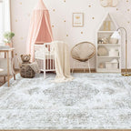 XLUEZ Area Rug 6x9 Living Room Rug, Machine Washable Vintage Distressed Medallion Rug Non-Slip Soft Low Pile Large Indoor Rugs for Bedroom Kitchen Dining Room Office(Taupe,6'x9')