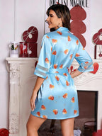 Ekouaer Women's Satin Robe Silk Kimono Bathrobe Bridesmaid Wedding Bridal Party Robes 3/4 Bell Sleeve Sleepwear S-XXL
