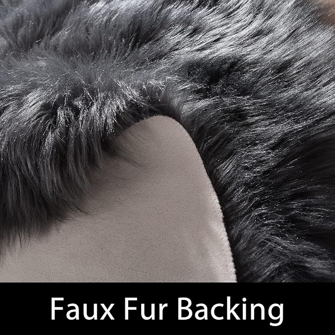 Latepis Dark Grey Fur 3x5 Area Shaggy Bedside Faux Sheepskin Rug for Bedroom Washable Furry Rugs Fuzzy Rug for Living Room Sofa Cushion Luxury Home Decor