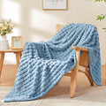 BEDELITE Blue Throw Blanket for Couch and Bed- Super Soft and Warm 3D Checkered Fluffy Fuzzy Fleece Blanket, Luxurious Plush Cozy Blanket for Room Decor Fall and Winter, 50x60 inches