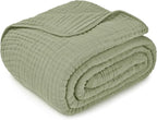Comfy Cubs Muslin Blanket for Adults Queen 90" x 90" - 6 Layer Soft, Breathable & Lightweight Muslin Adult Blanket - Machine Washable & Designed in The US Bedding for All Seasons - Sage