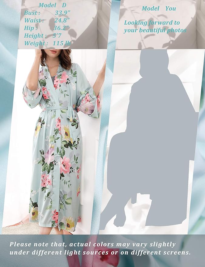 Aensso Long Soft Lightweight Silky Kimonos Robes for Women, Luxury Japanese Floral Womens Kimono Robe