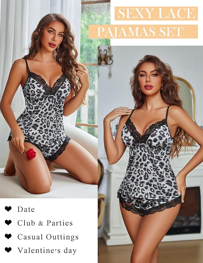 Avidlove Satin Pajamas Set Womens Lace Sleepwear Sexy Lingerie Cami Shorts Set S-XXL