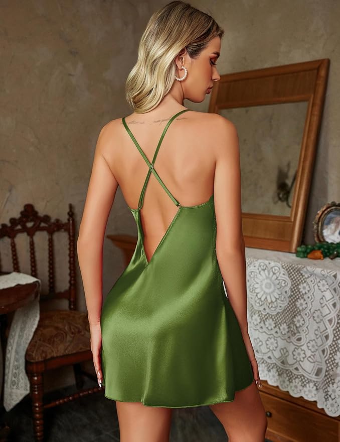 Avidlove Women Lingerie V Neck Sexy Nightwear Satin Sleepwear Lace Chemise Mini Babydoll Nightgown