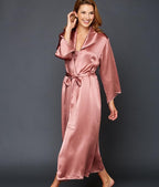 Julianna Rae Women's Silk Robe, 54" Full Length, Lace Trim, Relaxed Fit, Evening Stroll Collection, Lingerie