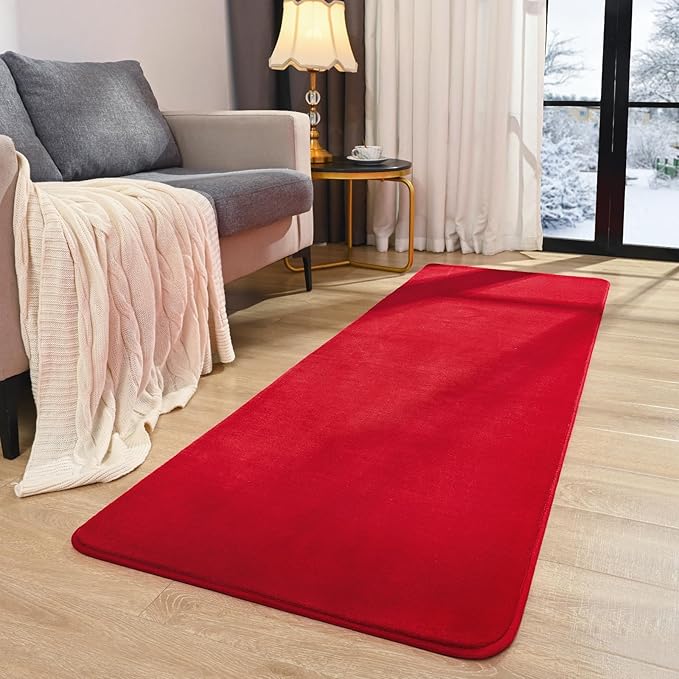 Softlife Red 2x6 Area Rug for Bedroom Living Room, Solid Non-Slip Fluffy Carpet with Soft Low Pile for Kids Boys Girls, Machine Washable Runner Rugs Fuzzy Aethetic Home Dorm Decor