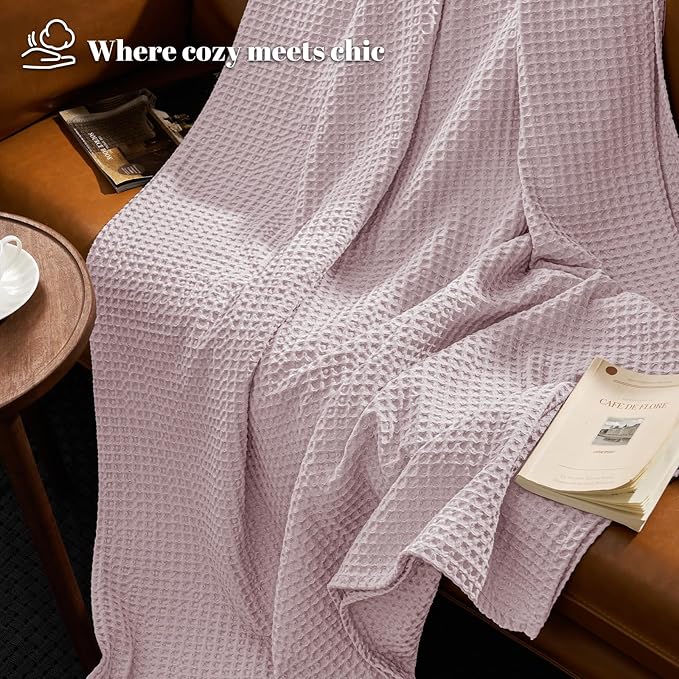 PHF Ultra Soft Waffle Weave Blanket Twin Size 66"x 90"- Washed Lightweight Breathable Cozy Woven Blanket for Bed - Aesthetic Decor for Couch Bedding Sofa Home Car - Lavender