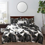 CLOTHKNOW Black White Marble California King Comforter Set Triangle Bedding Comforter Sets Geometric Comforter with 2 x Pillow Cases