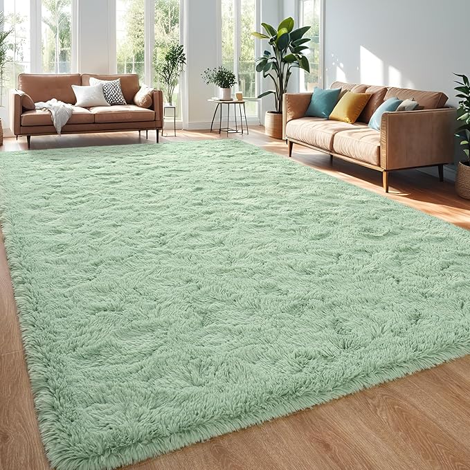 Sage Green Area Rug 6x9 Large Rugs for Living Room Bedroom, Fluffy Cute Rug Modern Carpets for Kids Room, Non-Skid Rectangular Indoor Rug for Girls Boys Playroom Nursery Room Home Decor