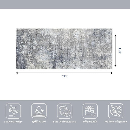 3x7 Kitchen Runner Rug – Washable Non-Slip Modern Abstract Neutral Carpet for Hallway, Entryway, Bedroom, Bathroom – Low-Pile Thin Stain-Resistant Wide Floor Runner (Blue Grey,3x7)