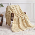 Negwoo Chunky Knit Throw Blanket, 60''*80'' Knitted Throw Chenille Yarn for Bed Couch, Handmade Oatmeal Crochet Big Thick Blanket, Machine Washable Cute Comfy Blanket for Home Decor