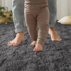 YJ.GWL Fluffy Runner Rugs for Bedroom Living Room Soft Shag Rug 2x6 Feet, Dark Grey Plush Carpet Non Slip for Nursery Dorm, Fuzzy Bedside Rug for Kids Boys Girls Room Home Decor