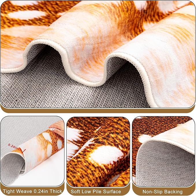 Deer Rug Faux Fur Deer Print Rug, 5.2x6.5 Feet Irregular Shaped Animal Hide Rugs, Soft Faux Cashmere Antelope Fawn Carpet for Living Room, Bedroom, Cabin, Lodge Western Home Decor