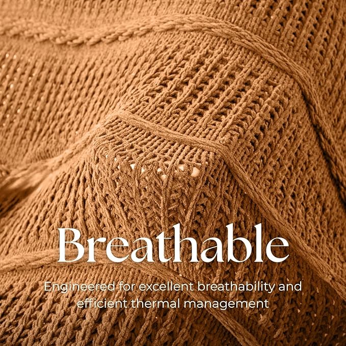 Boho Knitted Chenille Blanket with Tassels - Lightweight & Soft All-Season Throw - 3D Classic Pattern for Living Room Bedroom Couch, Amber Brown, Throw 50"x60"