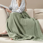 Amélie Home Knit Throw Blanket, Soft Chenille Cozy Breathable Chevron Chunky Decorative Blanket for Couch, Bed & Sofa, French-Inspired Lightweight Warm Gift for Women, Sage Green, 60"x80"