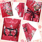 Kimonos for Women Japanese Style Satin Kimono Robe with Bow Belt Fan Hair Accessory and Tabi Socks