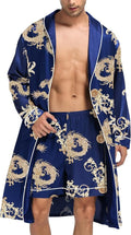 SWOMOG Men's Satin Robe Silky Kimono Bathrobe with Shorts Set Lightweight Soft Loungewear Nightwear