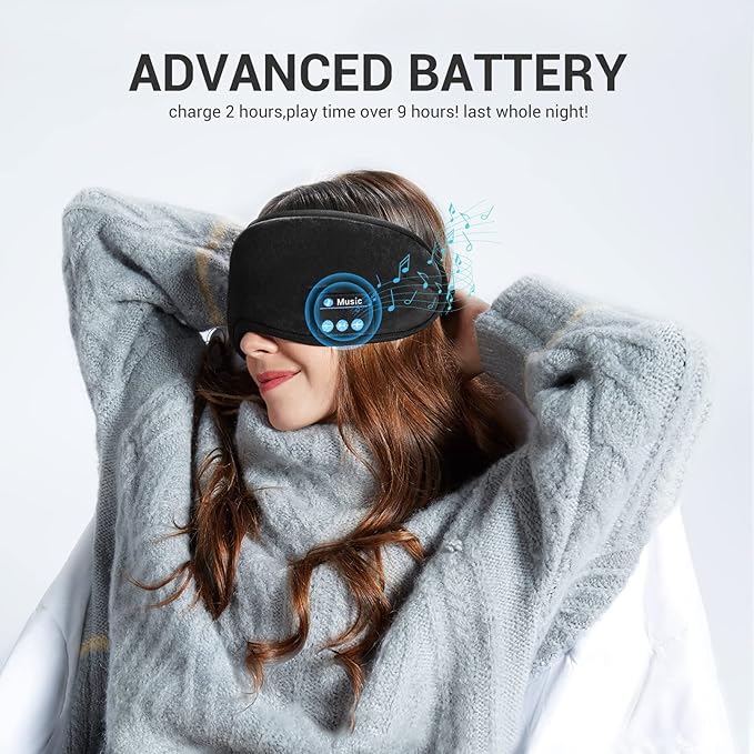 Sleep Headphones - Sleep Mask with Bluetooth Headphones (Black), Washable Bluetooth Sleep Mask, Built-in Speaker and Microphone, Side Sleeping, Meditation & Travel