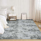 Litanika 6x9 Shag Area Rug for Living Room Bedroom, Tie-Dyed Light Grey High Pile Soft Plush Shaggy Furry Bedside Playroom Dorm Carpet, Non-Slip, Non-Shedding Modern Indoor Floor Rug